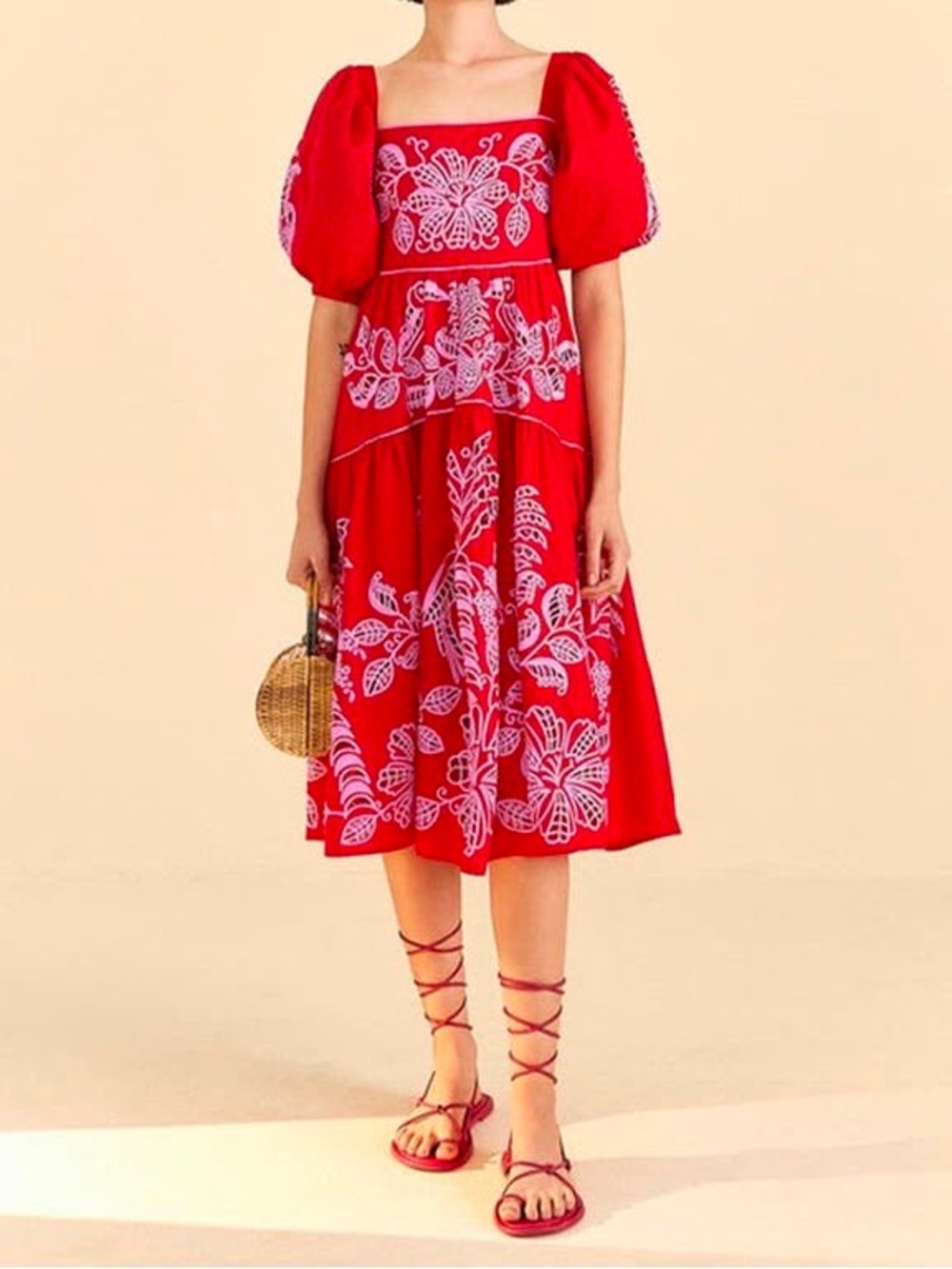 Farm Rio Palm Tree Richi Lieu Midi Dress in red size M